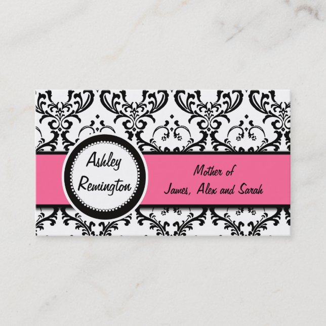 Damask Mommy Calling Cards Pink (Front)