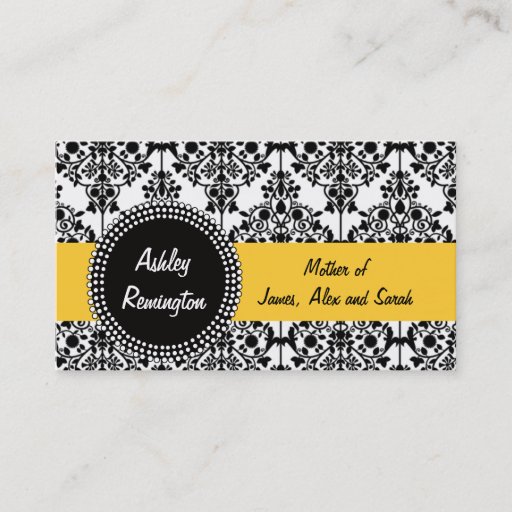 Customizable Damask Mommy Calling Cards Yellow Business Card