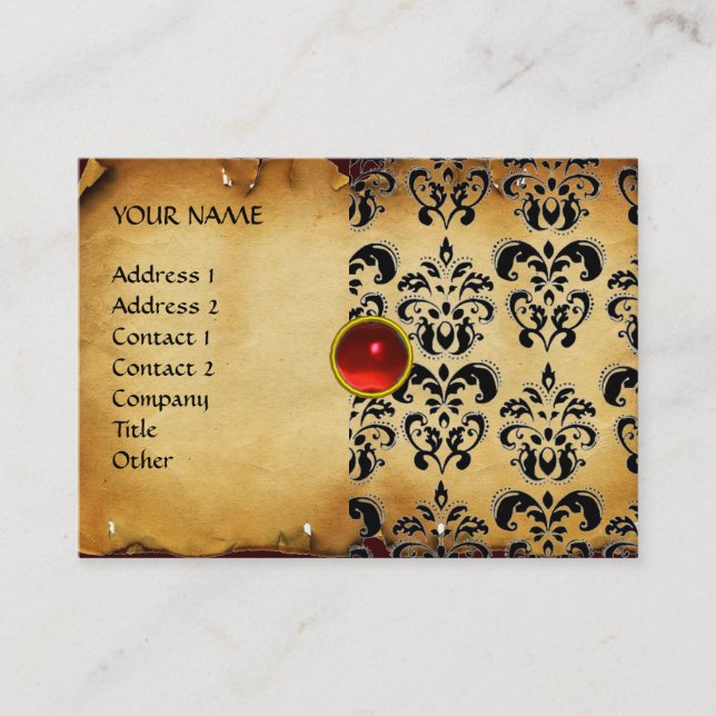 DAMASK MON RED RUBY,Parchment Business Card (Front)