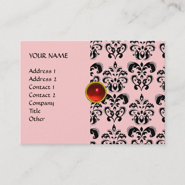 DAMASK MON RUBY bright red violet grey gold Business Card (Front)