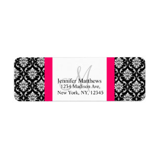 Damask Monogram Address Labels Pink Black White