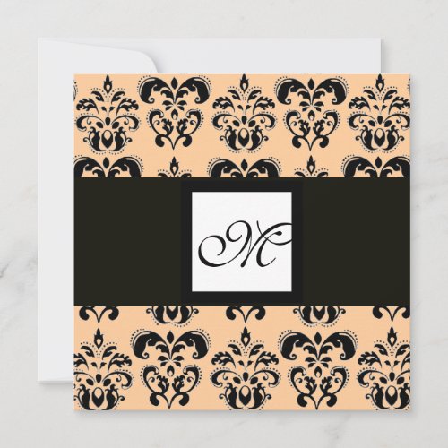 DAMASK MONOGRAMblack and whitepink Invitation