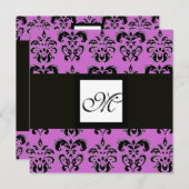 DAMASK MONOGRAM,black and white,purple Invitation (Front/Back)
