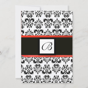 DAMASK MONOGRAM,black and white,red Invitation