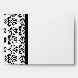 DAMASK  MONOGRAM ,black white green emerald Envelope