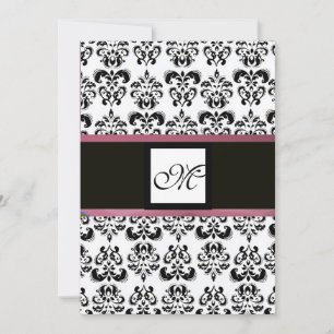 DAMASK MONOGRAM,black white, pink purple violet Invitation