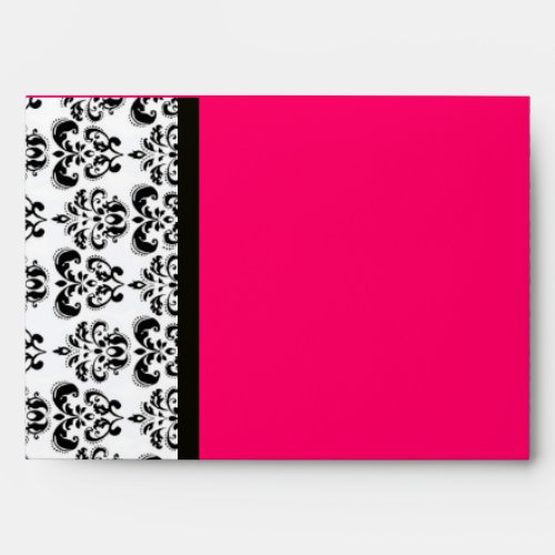 DAMASK  MONOGRAM black white pink ruby fuchsia Envelope