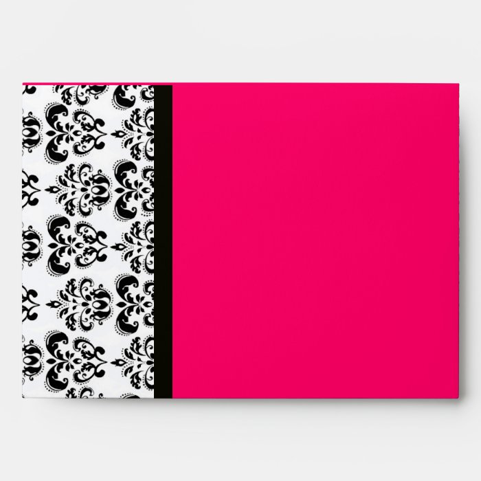 DAMASK  MONOGRAM ,black white pink ruby fuchsia Envelope