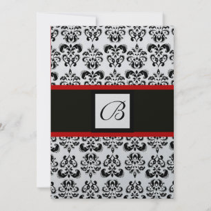DAMASK MONOGRAM,black, white,silver metallic,red Invitation