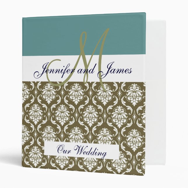 Damask Monogram Blue Sage Wedding Planning Binder (Front/Inside)