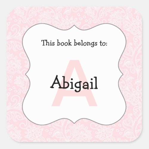 Damask monogram book plate stickers pink