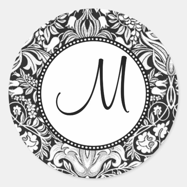 Damask Monogram Classic Round Sticker (Front)