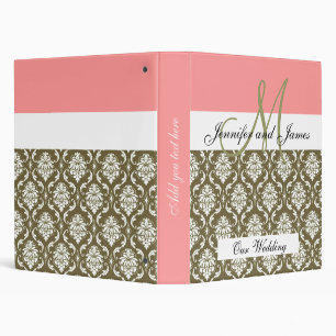 Damask Monogram Coral Sage Wedding Planning Binder