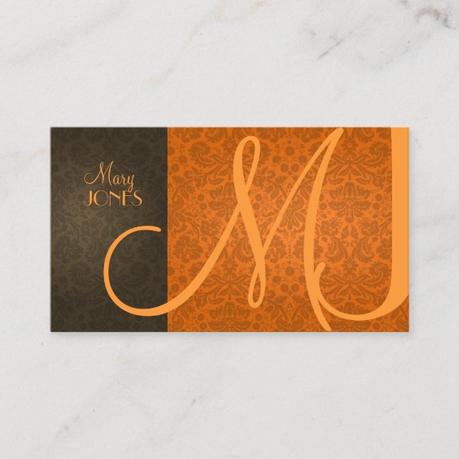Damask + Monogram en retro colors Business Card (Front)
