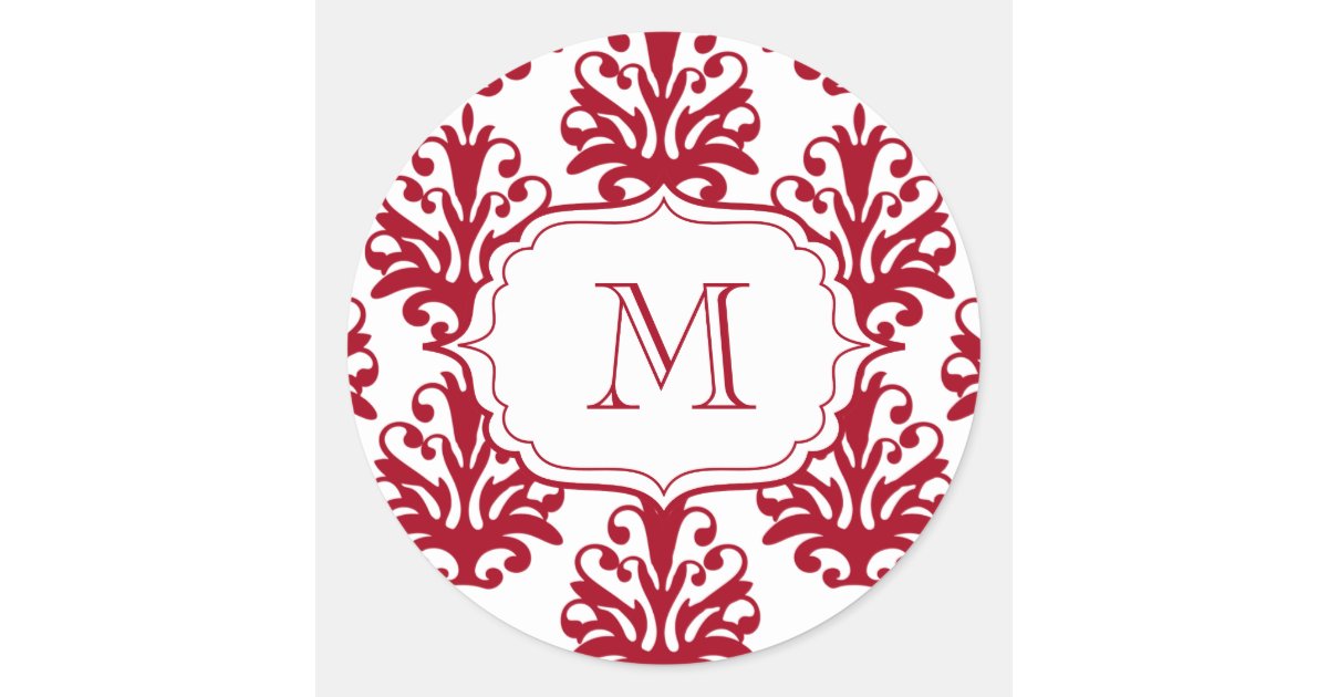 Damask Monogram Envelope Seals Stickers Red Zazzle