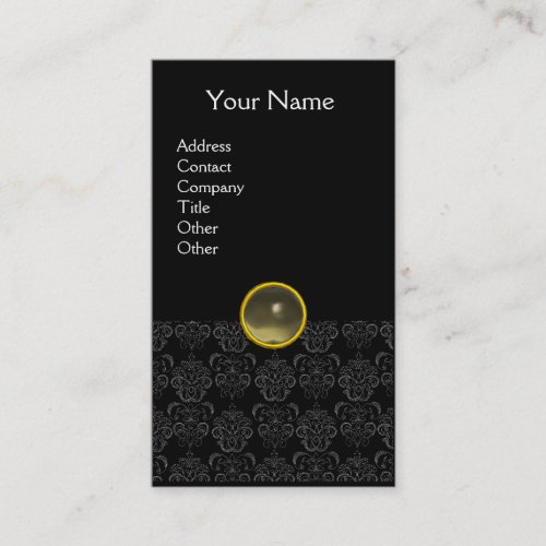 DAMASK MONOGRAM gem agate grey black Business Card