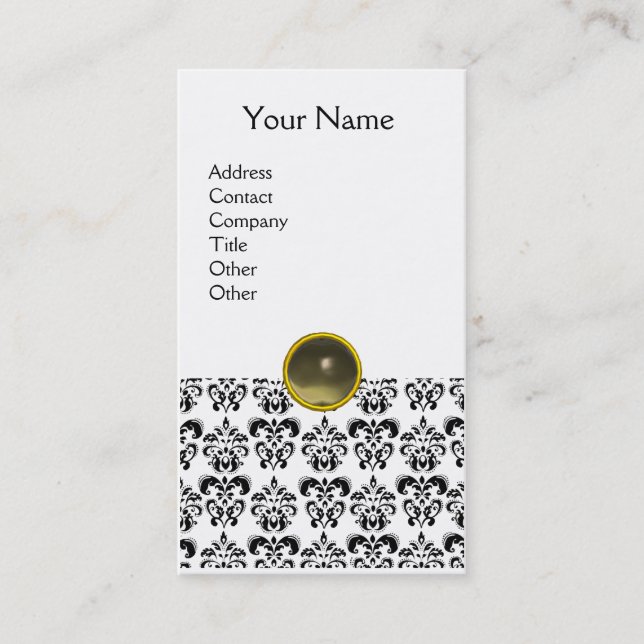 DAMASK MONOGRAM gem agate grey white Business Card (Front)
