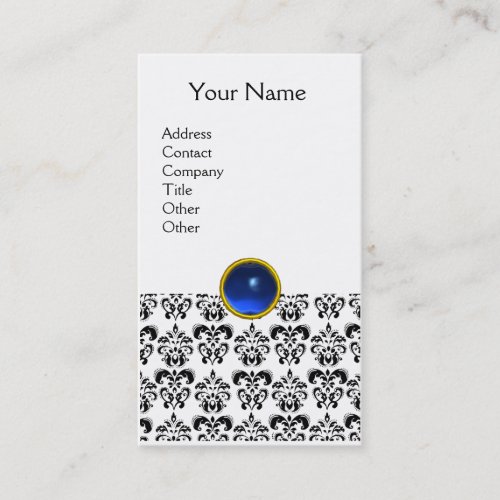DAMASK MONOGRAM gem blue black white eggshell Business Card