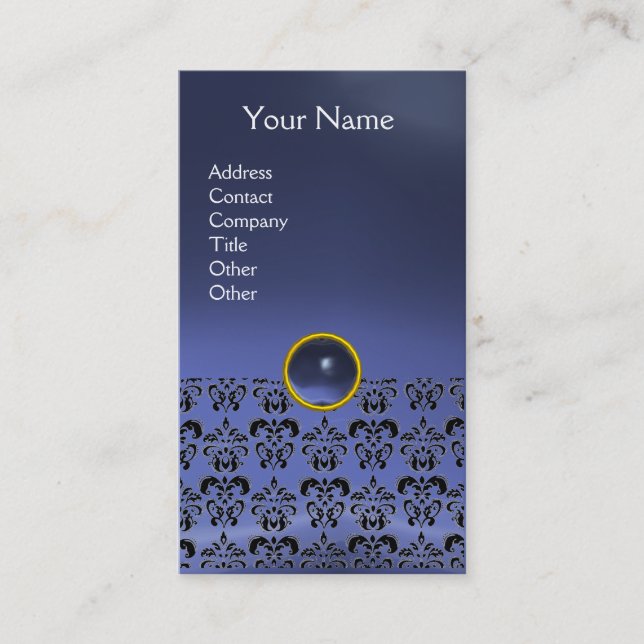 DAMASK MONOGRAM gem blue topaz Business Card (Front)