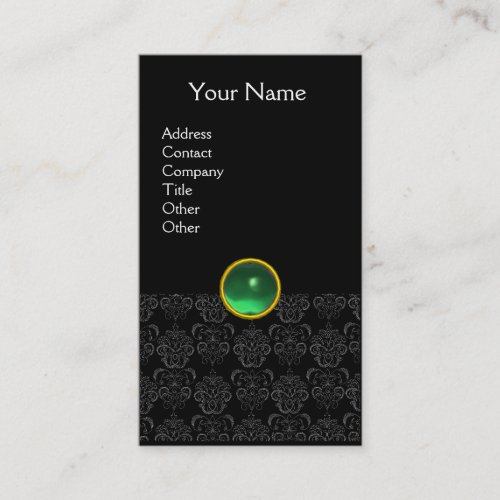 DAMASK MONOGRAM gem green black Business Card