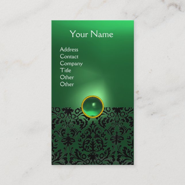 DAMASK MONOGRAM gem green white Business Card (Front)