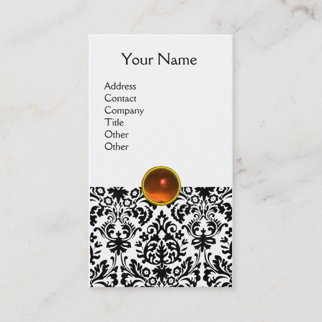 DAMASK  MONOGRAM gem orange Business Card (Front)