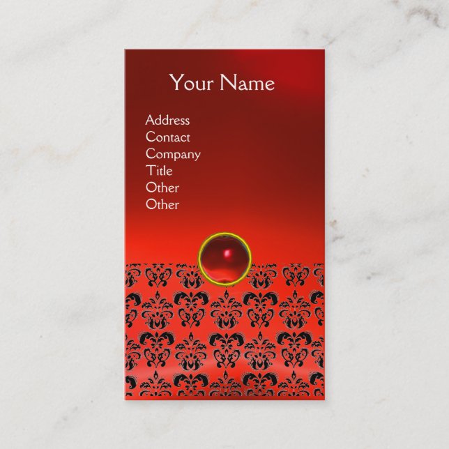 DAMASK MONOGRAM gem red ruby light Business Card (Front)