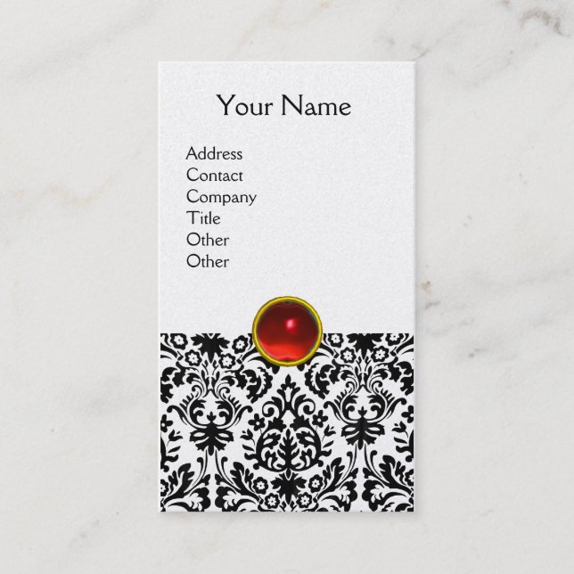 DAMASK MONOGRAM gem red ruby light pearl Business Card (Front)