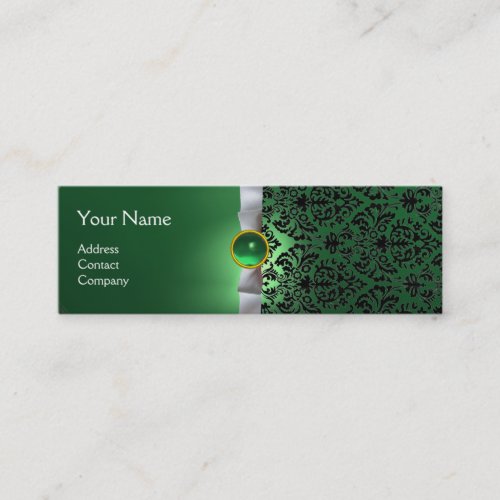 DAMASK MONOGRAM gem ribbon white green Mini Business Card