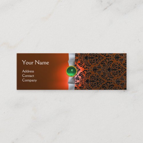 DAMASK MONOGRAM gem ribbon white orange green Mini Business Card