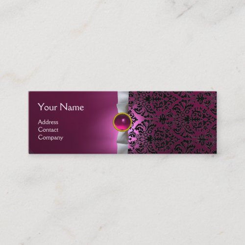 DAMASK MONOGRAM gem ribbon white pink Mini Business Card