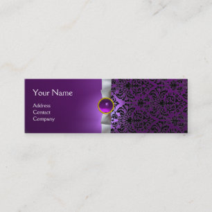 DAMASK MONOGRAM gem ribbon white purple Mini Business Card