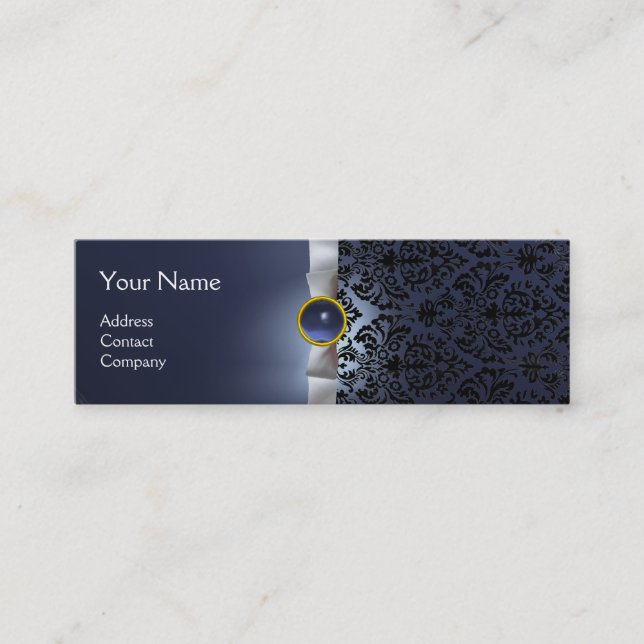 DAMASK MONOGRAM gem ribbon white purple Mini Business Card (Front)