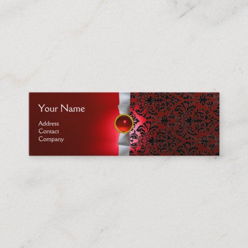 DAMASK MONOGRAM gem ribbon white red Mini Business Card