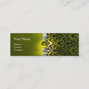 DAMASK MONOGRAM gem ribbon white yellow Mini Business Card