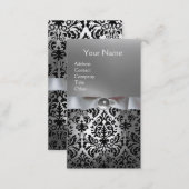 DAMASK MONOGRAM gem white ribbon black Business Card (Front/Back)
