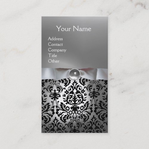 DAMASK MONOGRAM gem white ribbon black Business Card Templates