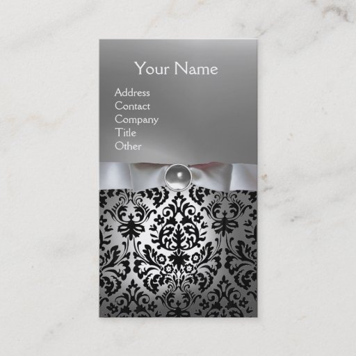 Customizable DAMASK MONOGRAM gem white ribbon black Business Card Templates