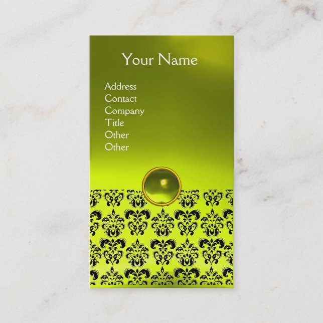 DAMASK MONOGRAM gem yellow Business Card (Front)