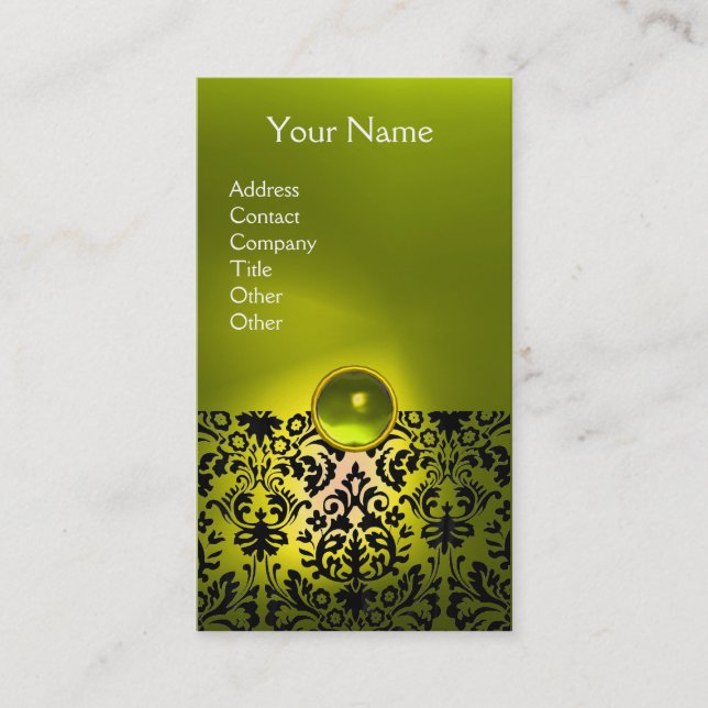 DAMASK MONOGRAM gem yellow white Business Card (Front)