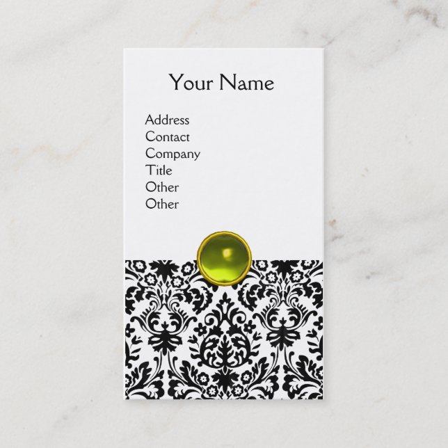 DAMASK MONOGRAM gem yellow white Business Card (Front)
