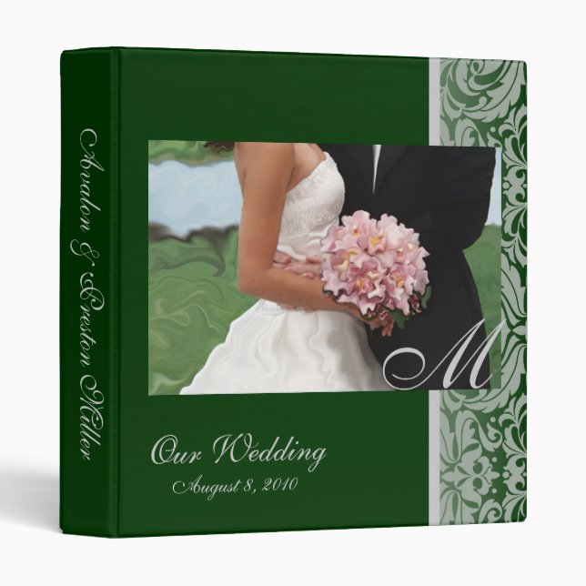 Damask Monogram Green Artistic Wedding Binder (Front/Spine)