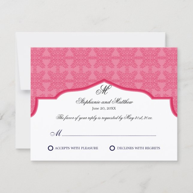 Damask Monogram Honeysuckle RSVP Card (Front)