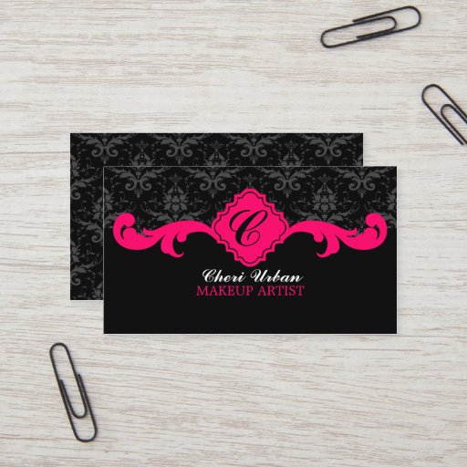Customizable Damask Monogram Hot Pink Business Cards