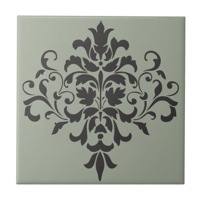 Damask Monogram in Elegant Gray and Black Ceramic Tile (Front)