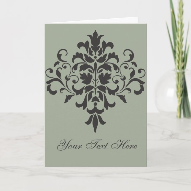 Damask Monogram in Elegant Gray or Grey Note Card (Front)