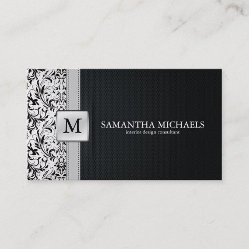 Damask Monogram Interior Design Business Cards