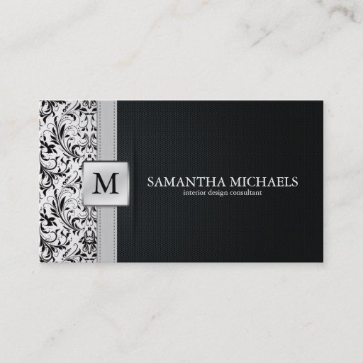 Customizable Damask Monogram Interior Design Business Cards