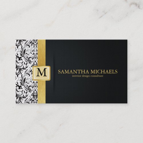 Damask Monogram Interior Design Business Cards