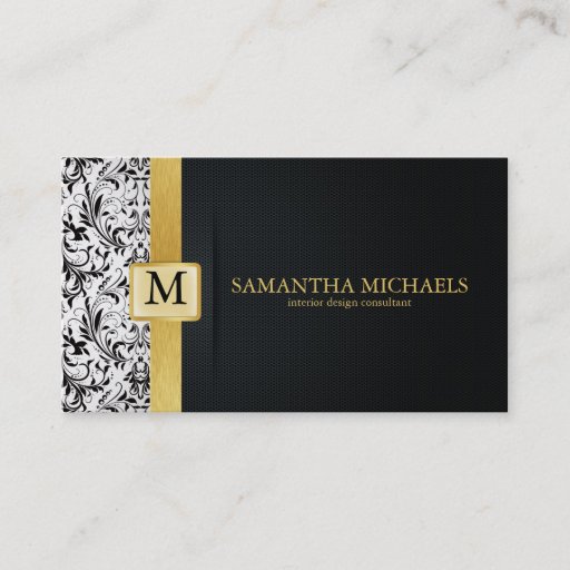 Customizable Damask Monogram Interior Design Business Cards